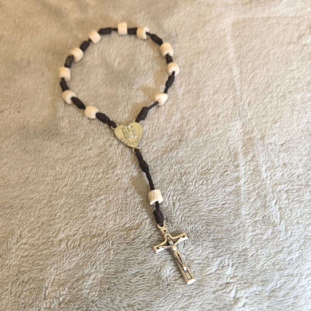 #575 Silver and Brown Rosary Bracelet